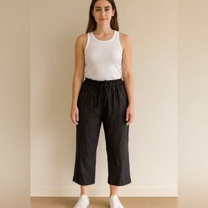 NWT Linen High Waisted Black Wide Leg Crop Pants